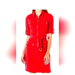 NWOT Michael Kors Red Belted Shirt Dress